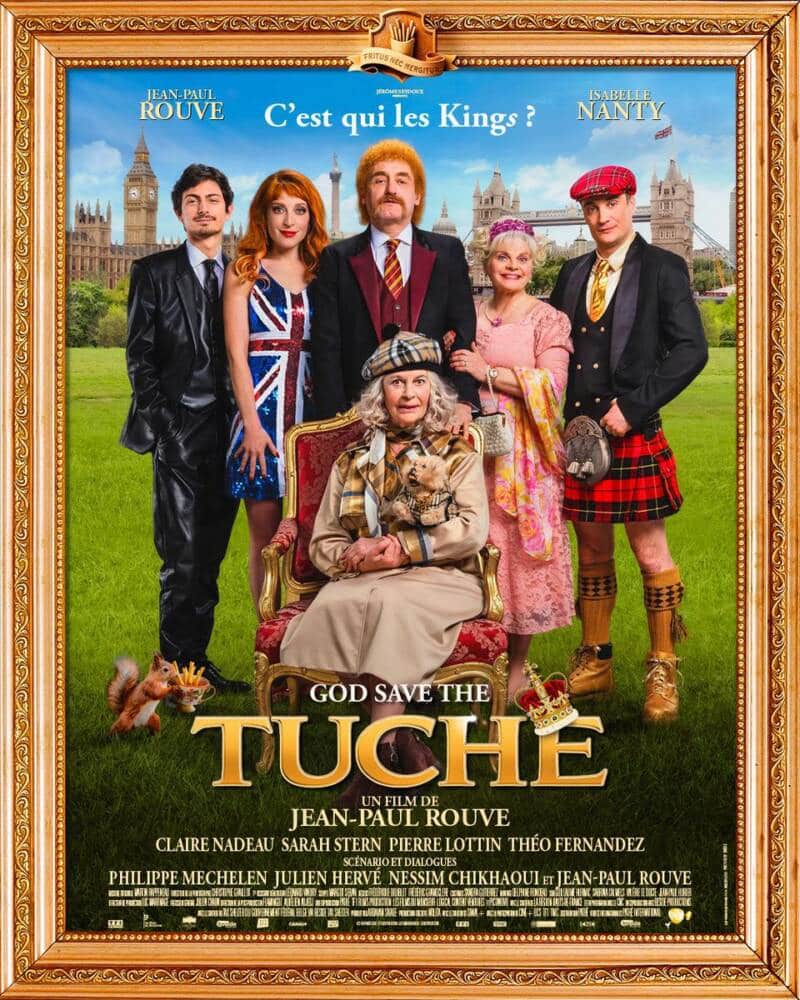 Plakat für den Film Les Tuches mit der gesamten Familie Tuche in englischer Kleidung.