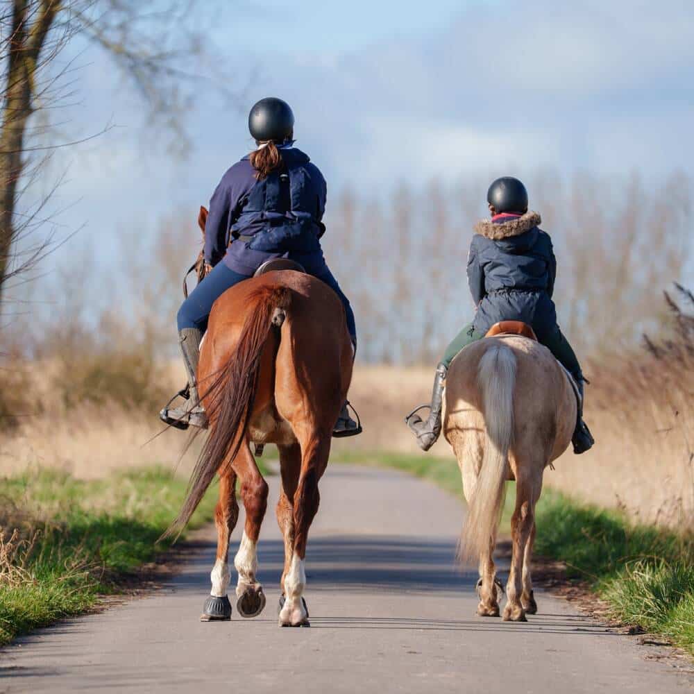 Deux cavalières sur les sentiers du territoire de Calais et ses alentours.